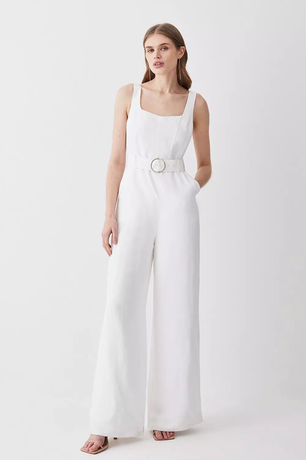 Linen Seamed Detail Wide Leg Jumpsuit