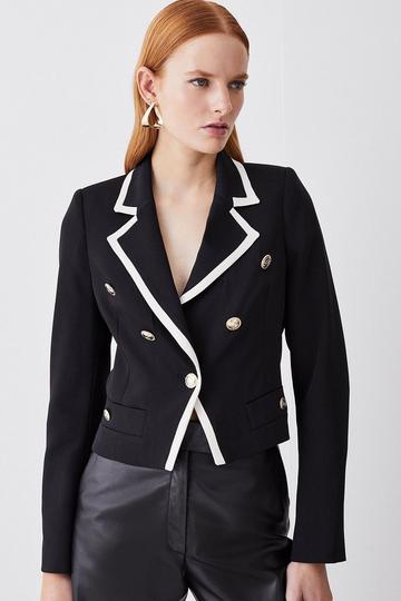 Soft Tailored Military Button Crop Jacket black