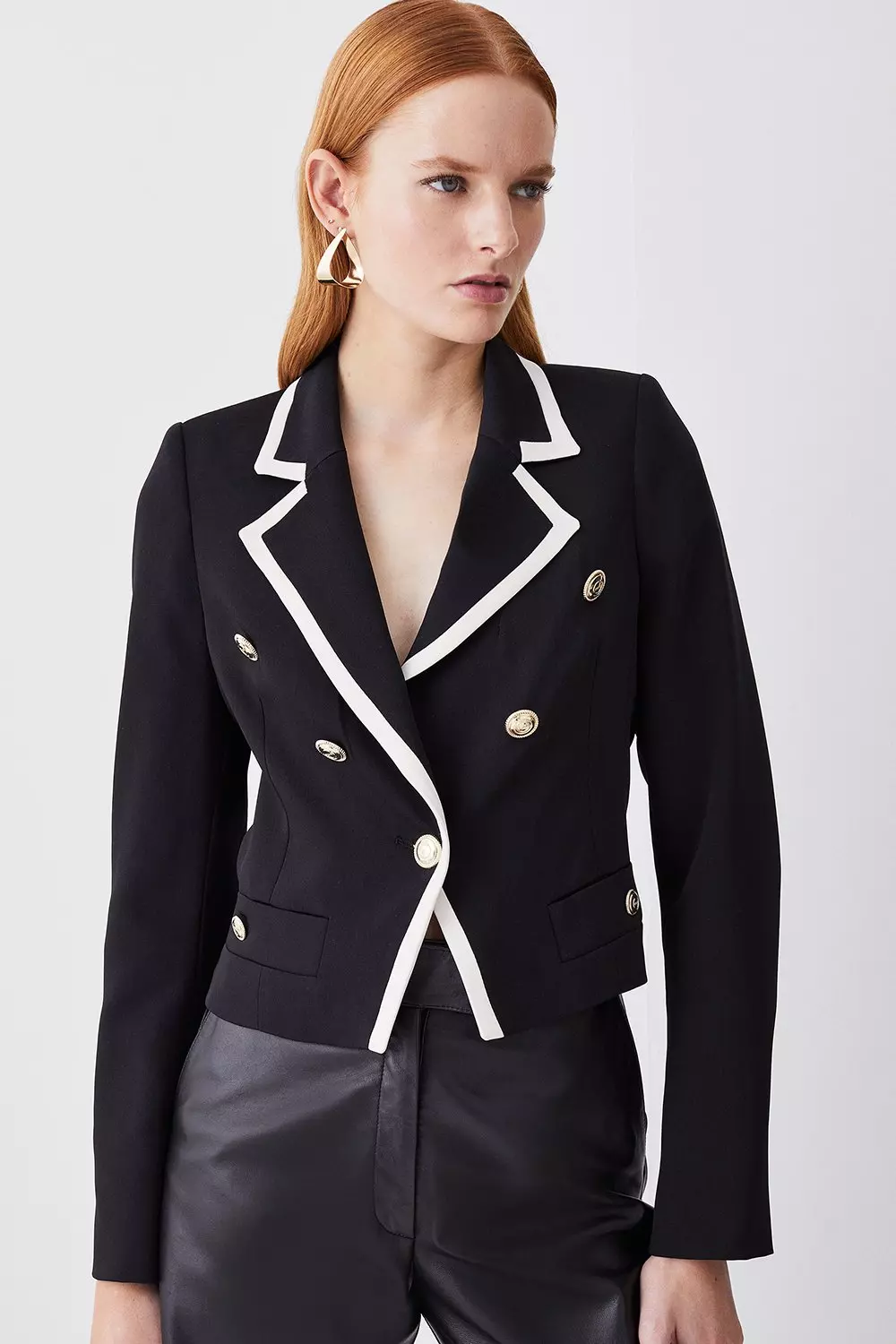 Soft Tailored Military Button Crop Jacket Karen Millen