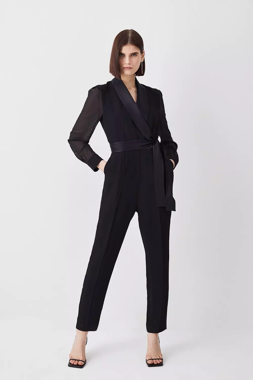 Black Linen Blend Tuxedo Jumpsuit - Women's Summer Event Outfits