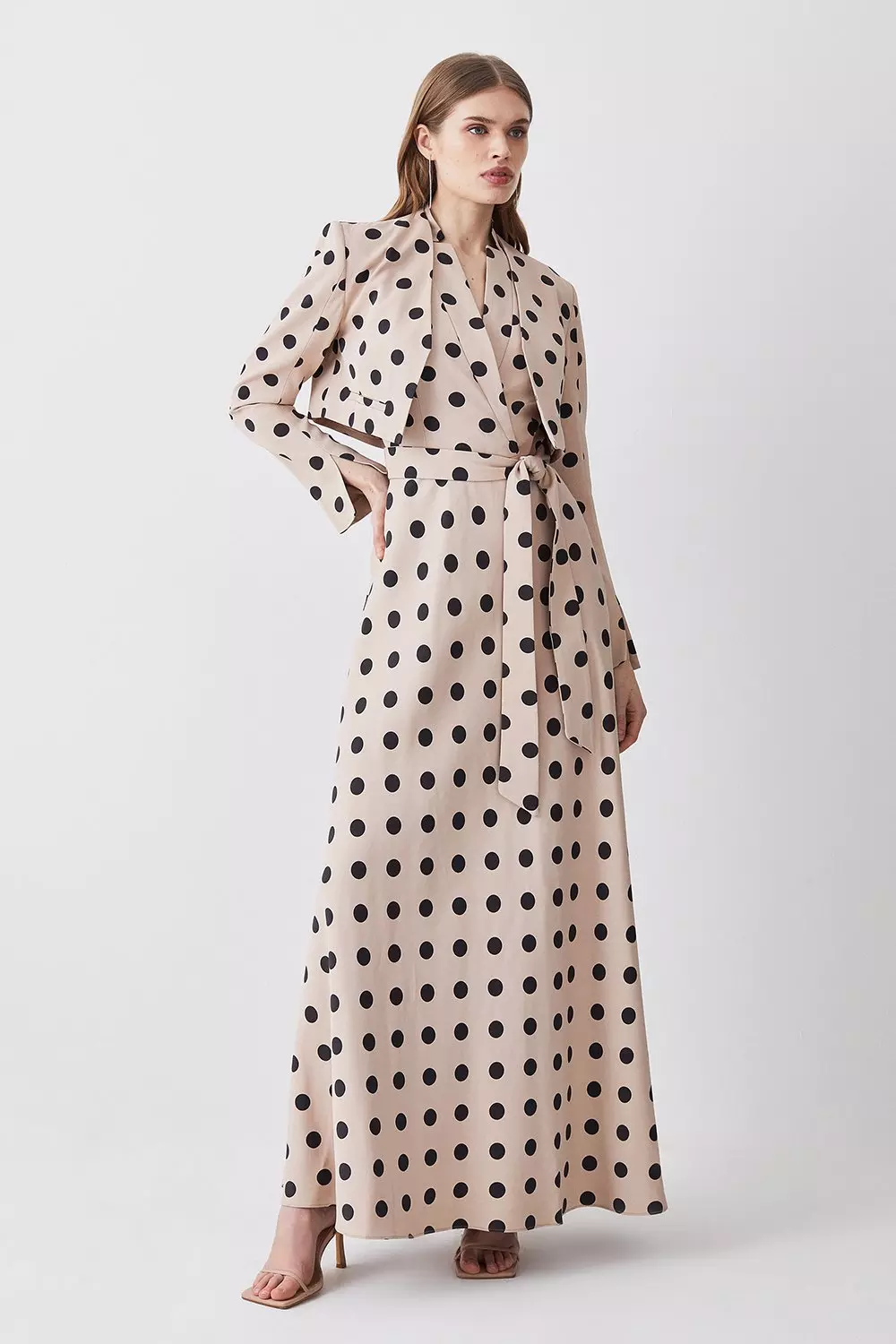 Polka Dot Linen Wrap Tie Waisted Midi Dress Karen Millen