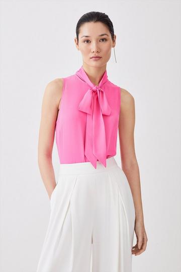 Pink Georgette Tie Front Woven Blouse