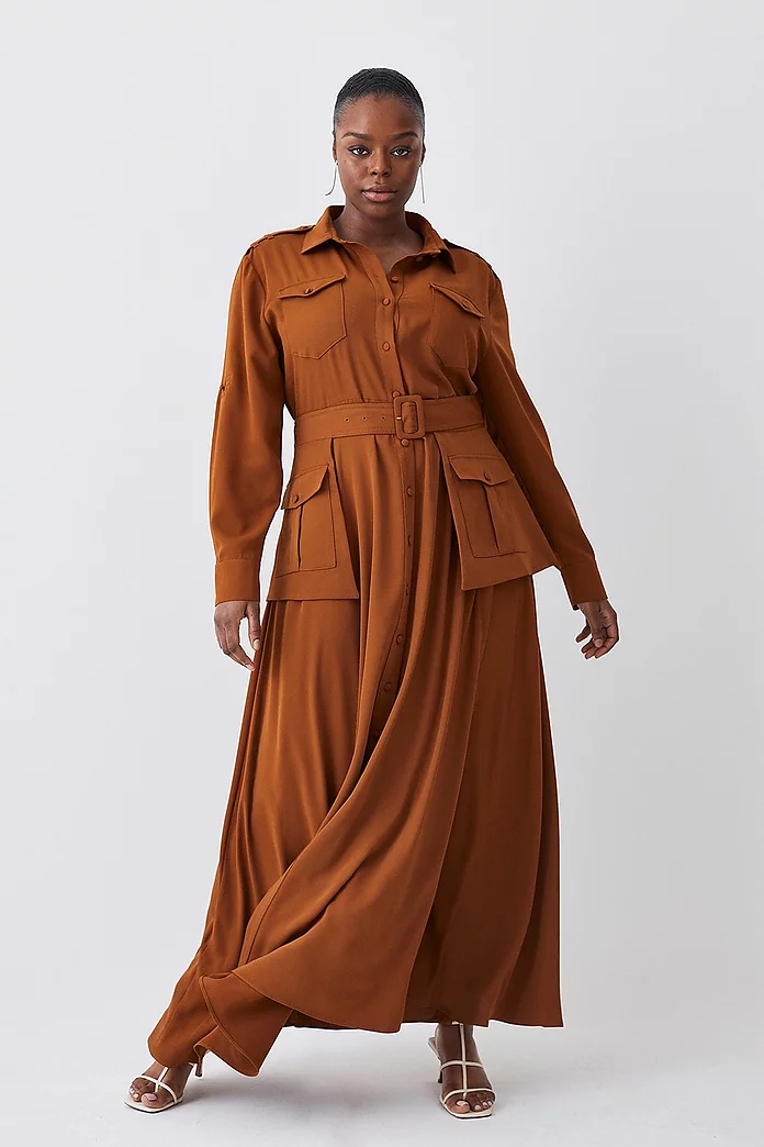 hektar respekt Vilje Lydia Millen Plus Size Soft Tailored Belted Maxi Shirt Dress | Karen Millen