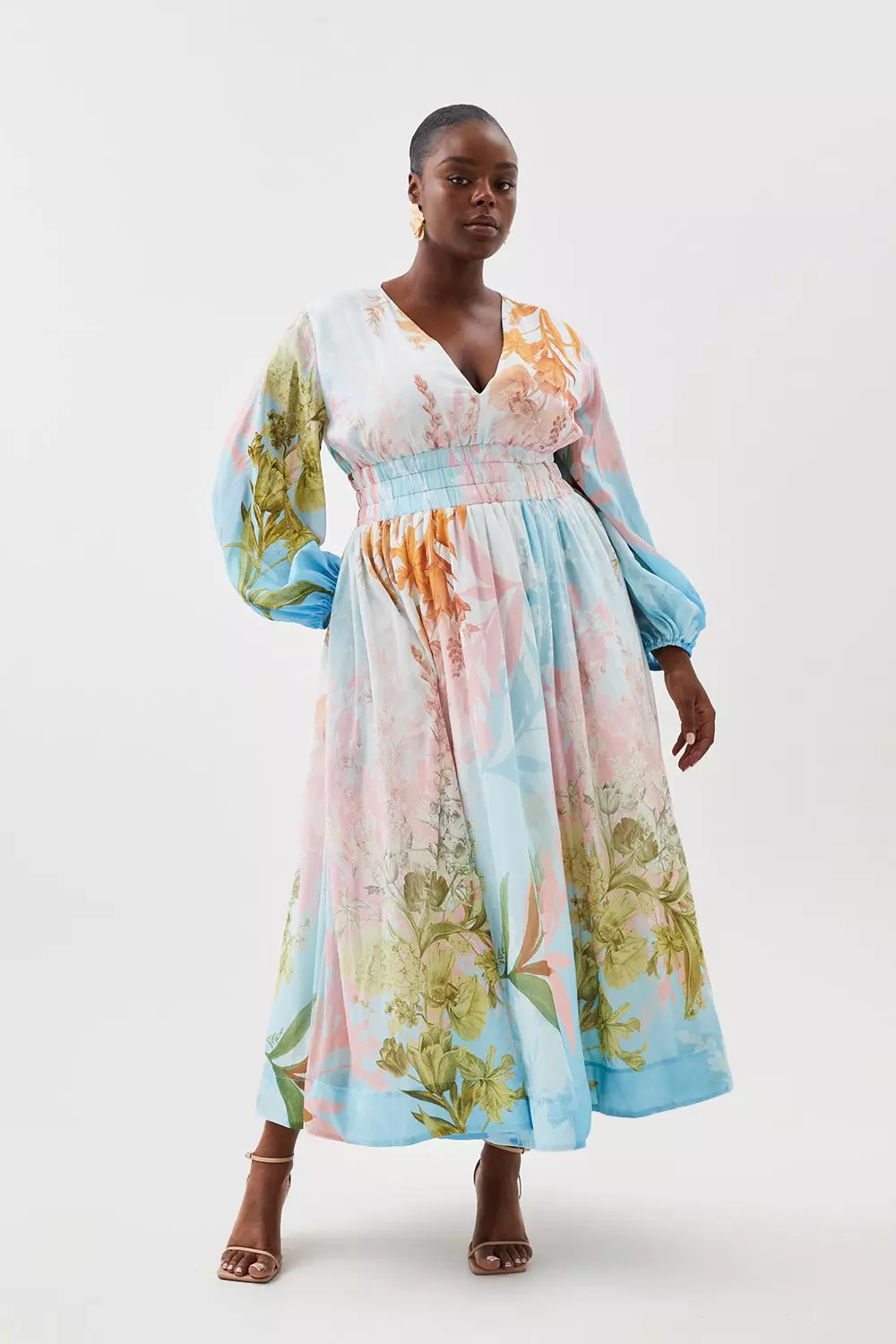 Plus Size Ombre Botanical Siulk Cotton Plunge Maxi Dress Karen