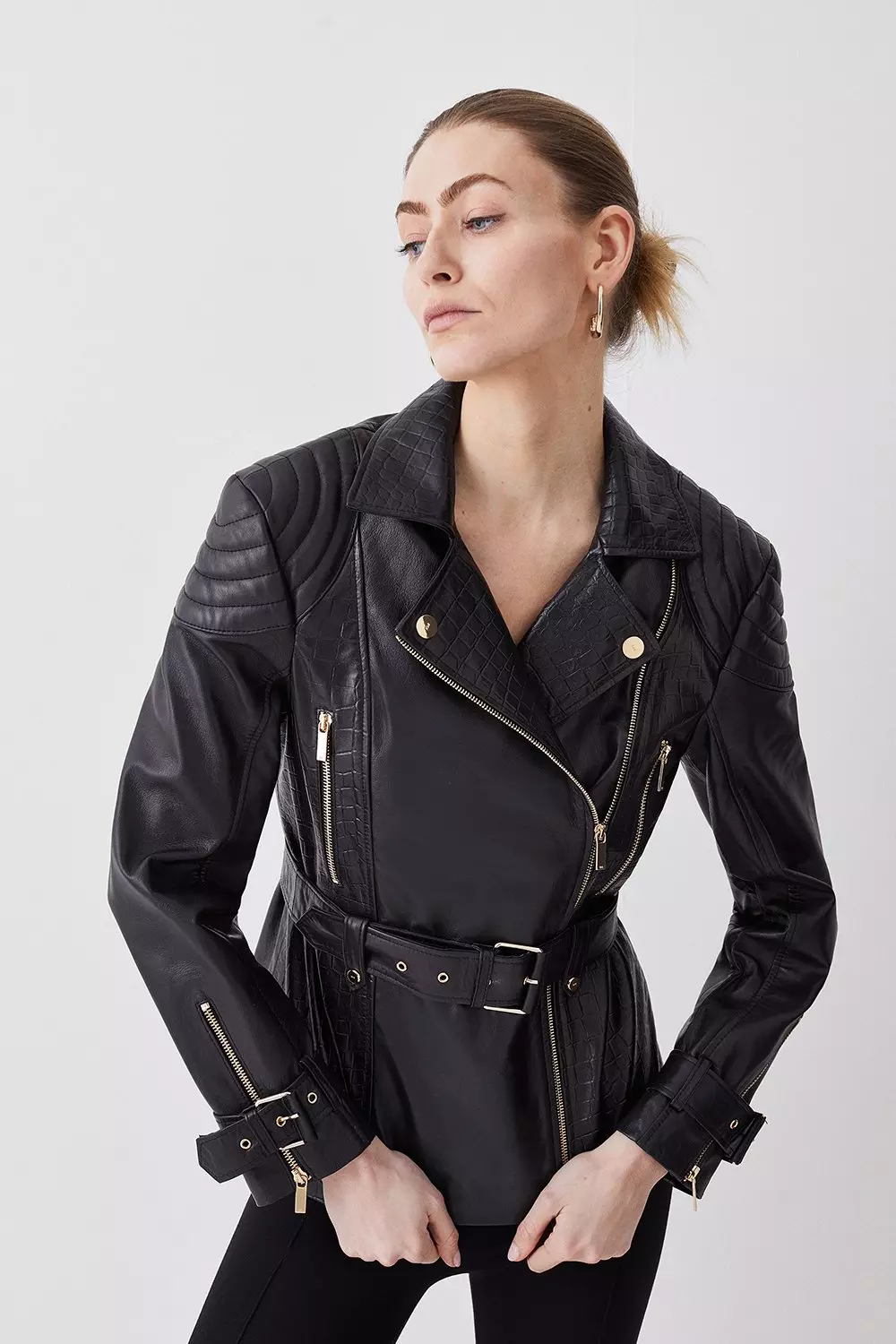 Leather Quilted Moto Jacket | Karen Millen