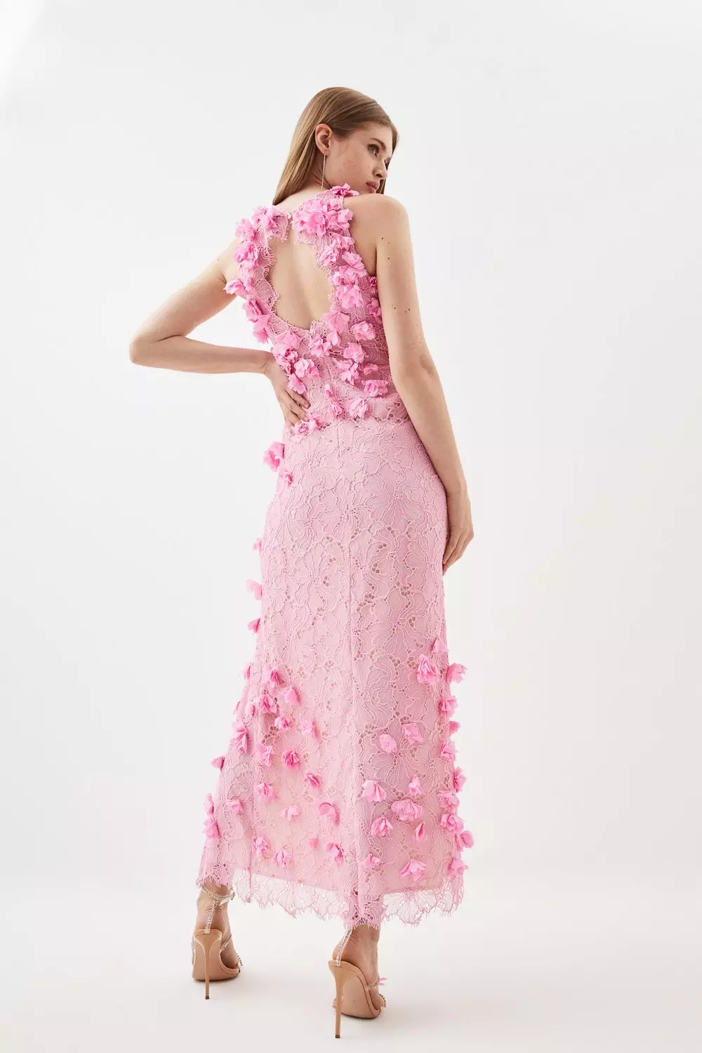Petite Floral Applique On Lace Woven Midi Dress | Karen Millen