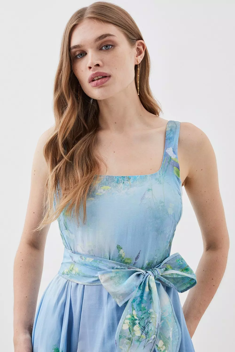 Lydia Millen Petite Cotton Scenic Floral Strappy Midi Dress