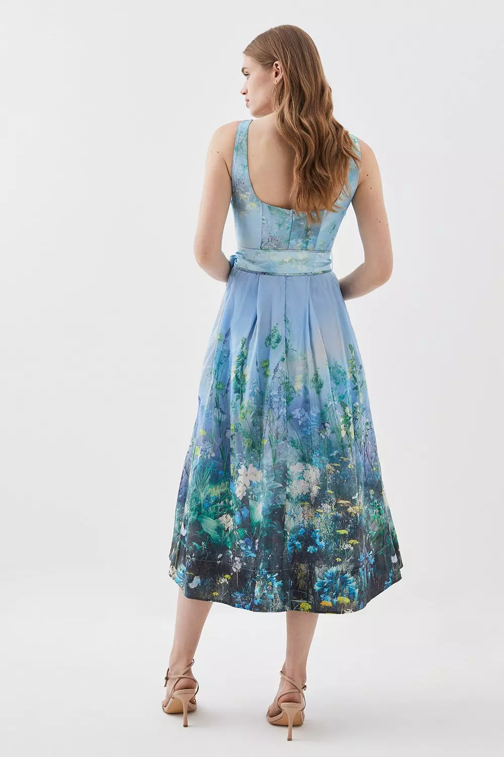 Green Floral Strappy Satin Midi Dress, Tops