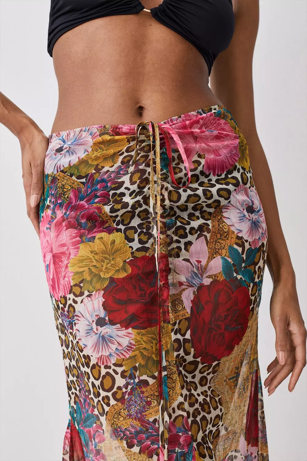 Leopard Floral Ruched Beach Skirt Karen Millen