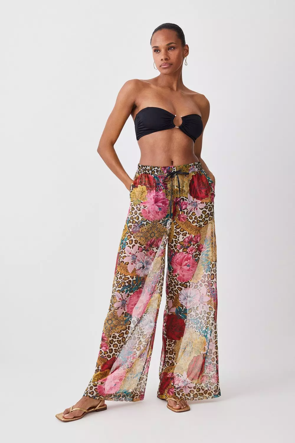 Leopard Floral Wide Leg Beach Trouser