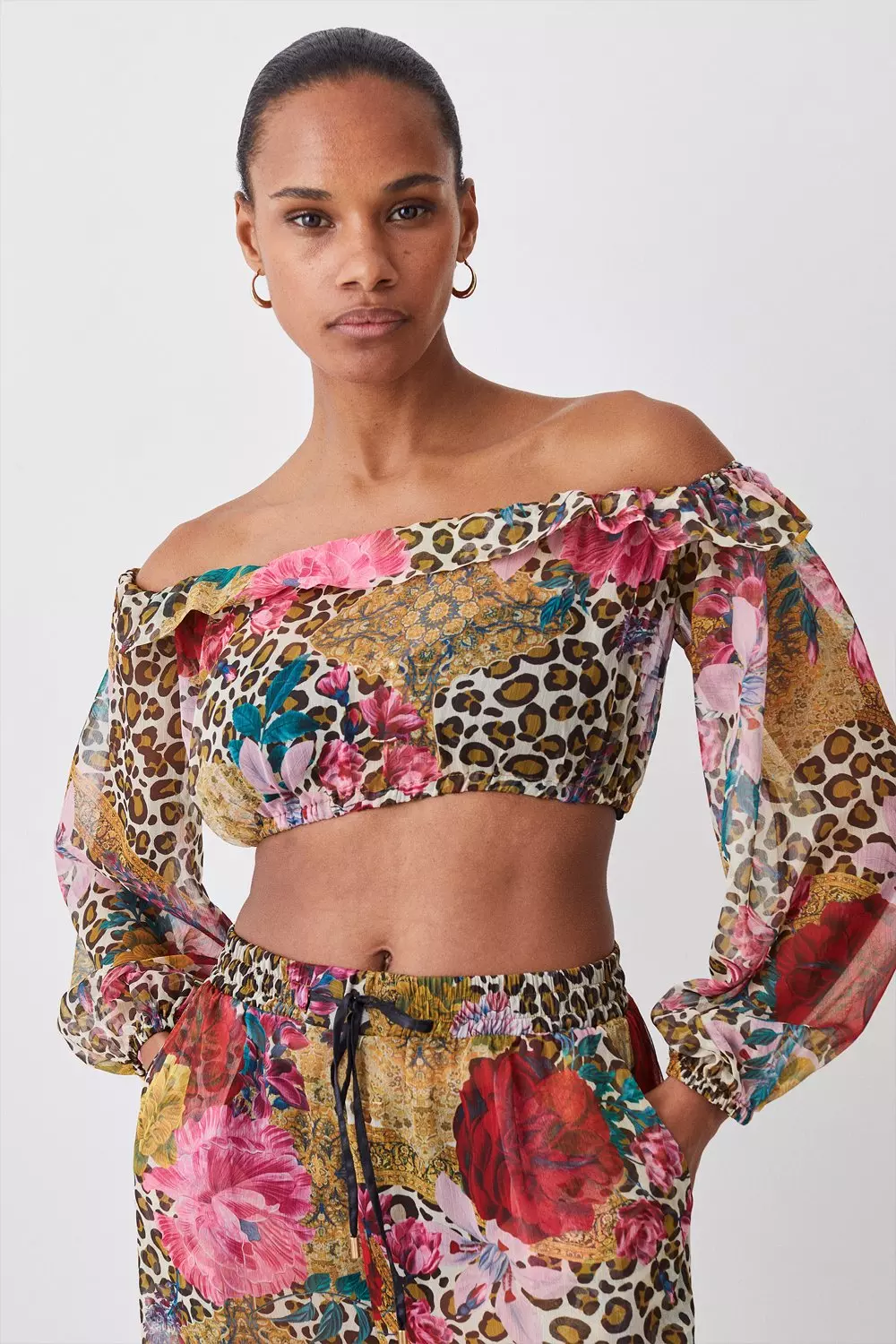 Floral off the shoulder crop top hot sale