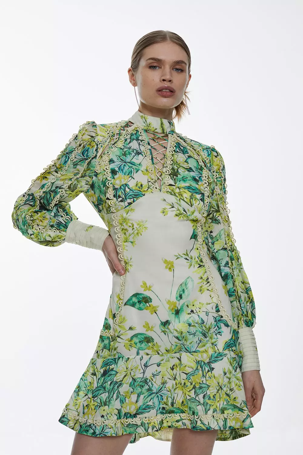 High neck 2025 dress floral