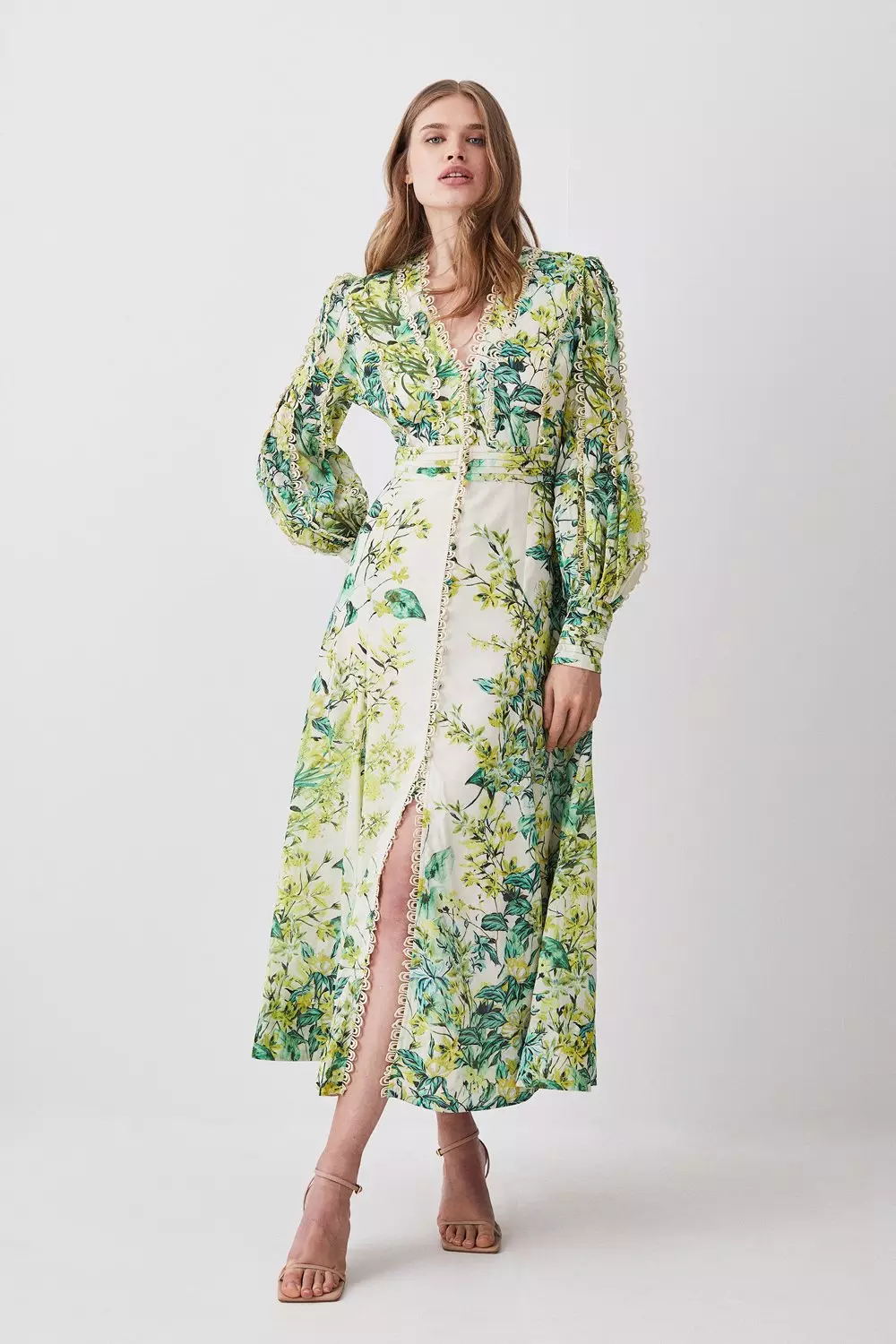 Floral Print Plunge Long Sleeve Maxi Dress