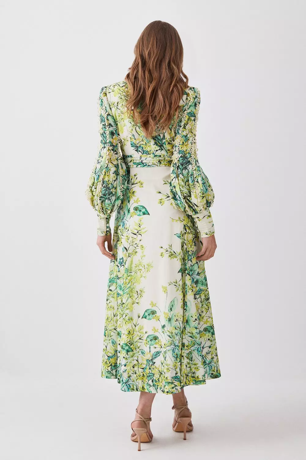 Long sleeve plunge vintage print store maxi dress