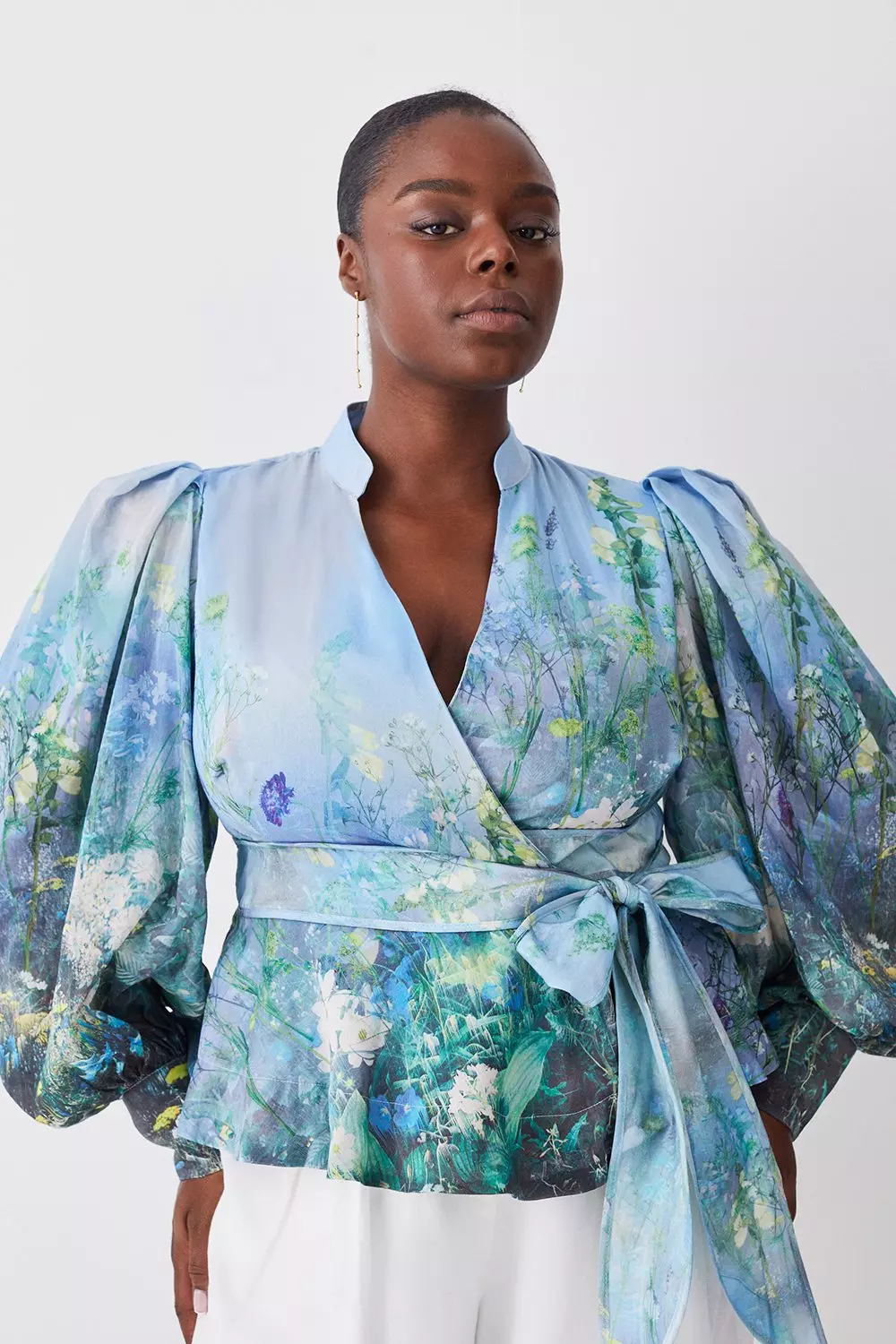 Lydia Millen Plus Size Silk Cotton Scenic Floral Wrap Blouse | Karen Millen