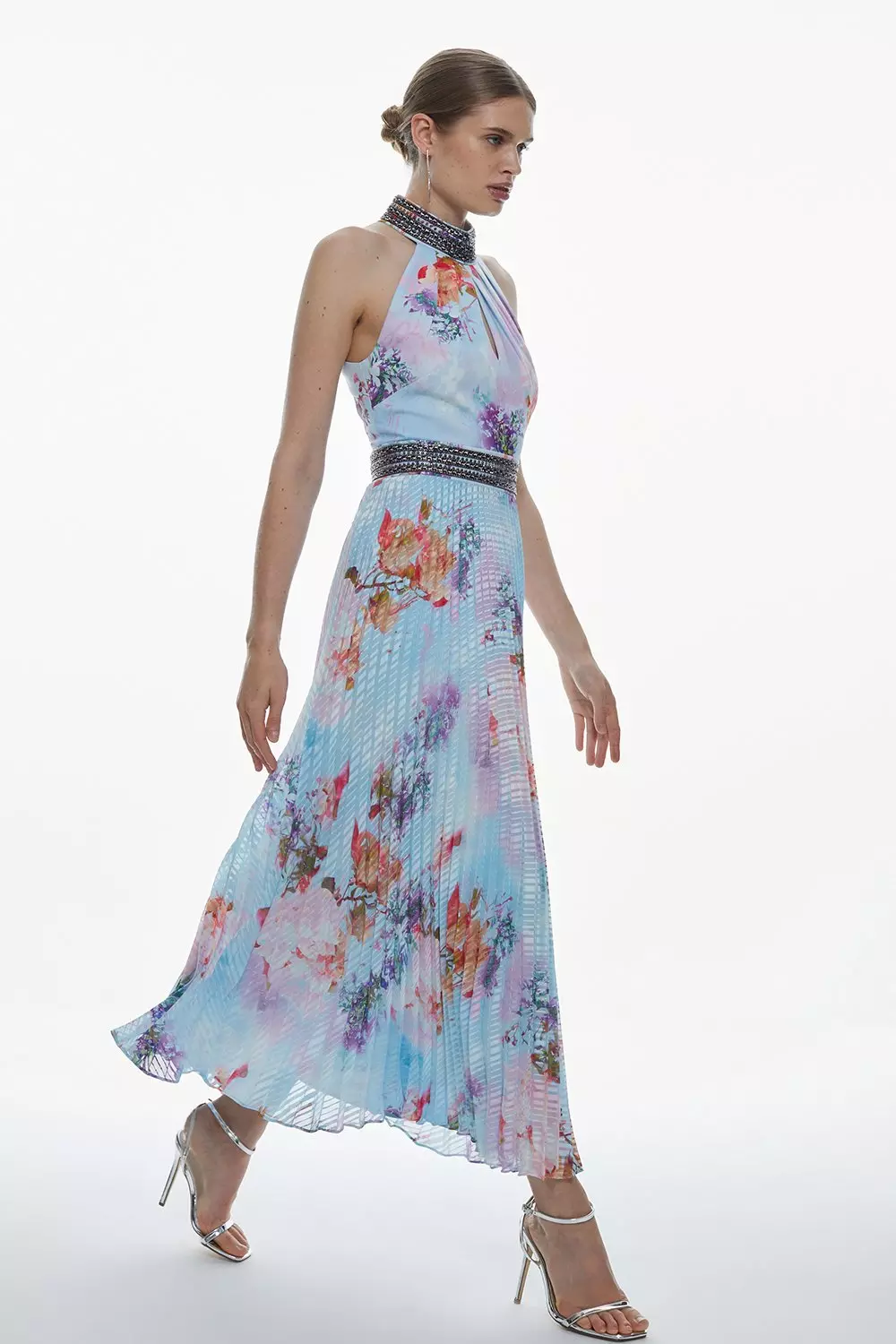 Floral pleated midi outlet dress oasis