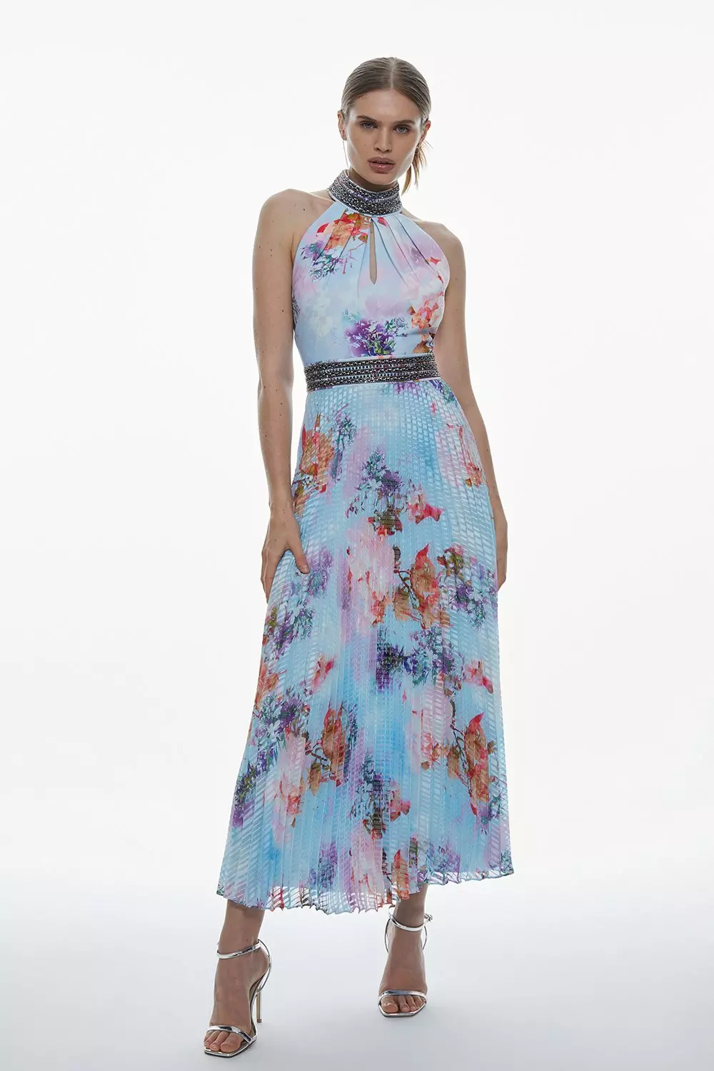 Karen millen floral sale pleated midi dress