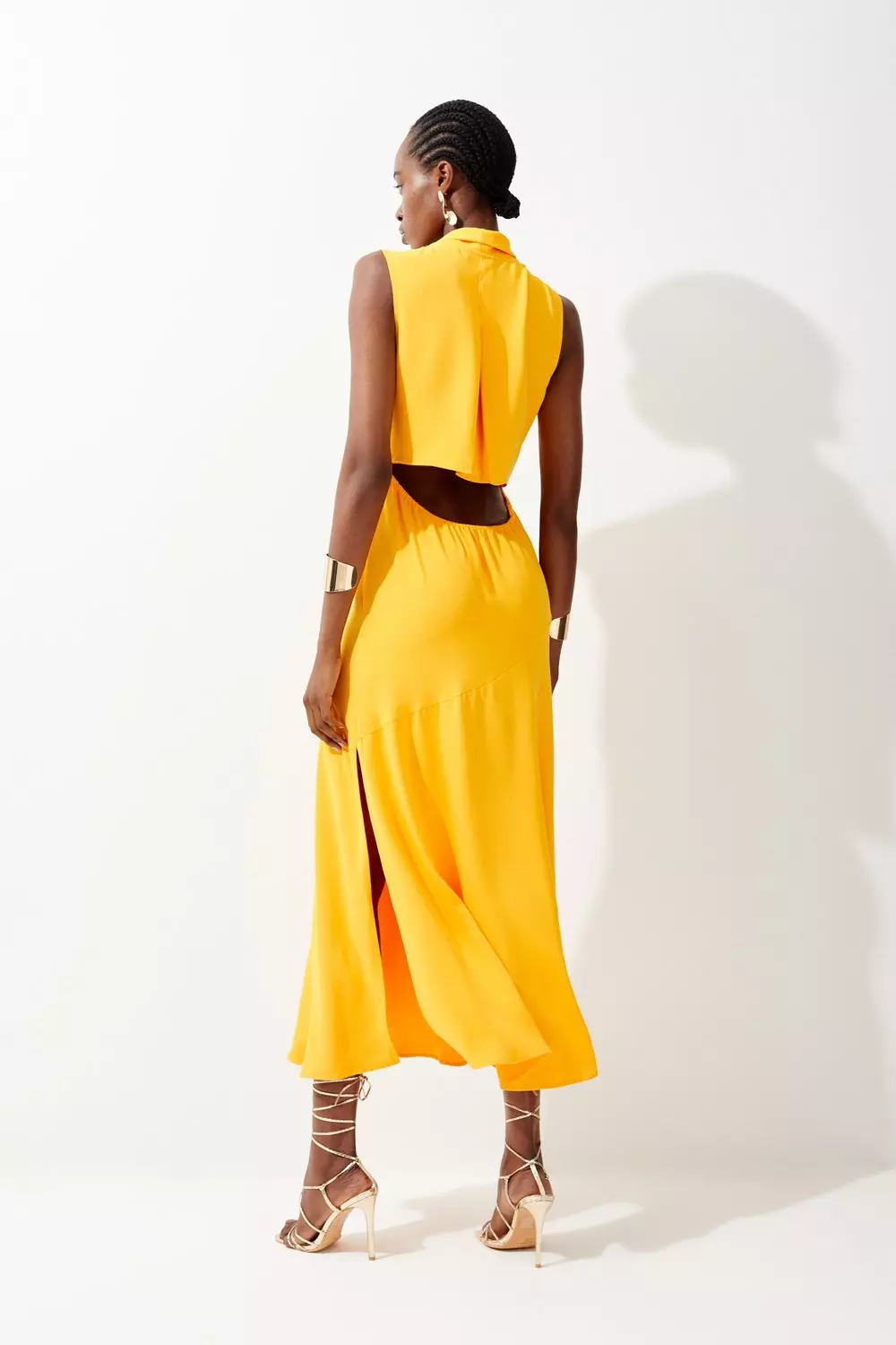 Tall Cowl Neck Woven Crepe Midi Dress