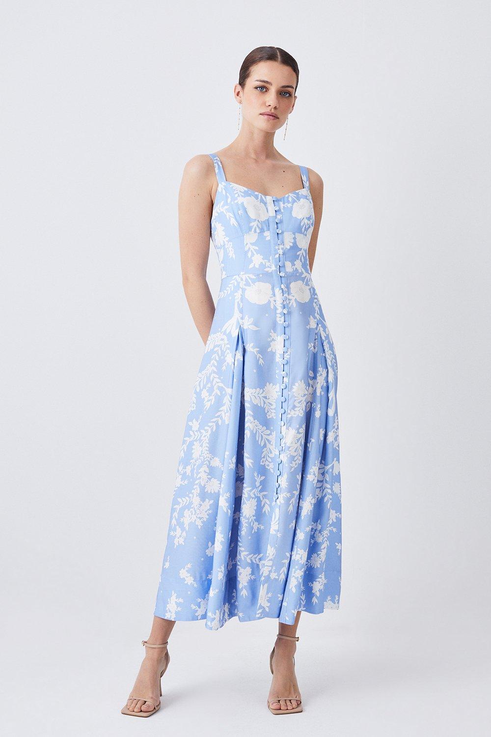 Lydia Millen Petite Linen Placement Floral Midi Dress | Karen Millen