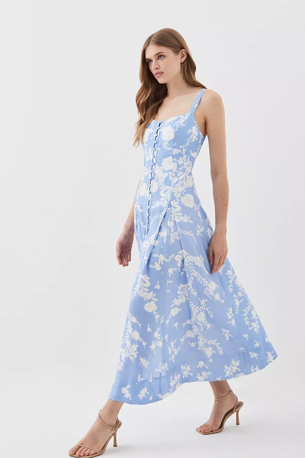 Lydia Millen Linen Placement Floral Woven Midi Dress Karen Millen