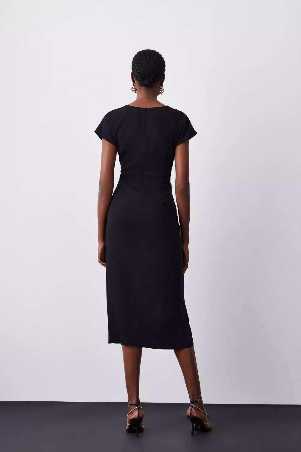 TAILORED WAIST MIDI DRESS - Black