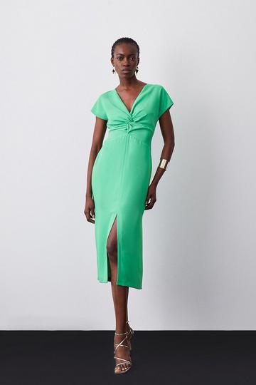 Green Soft Tailored Waist Detail Midi Dress