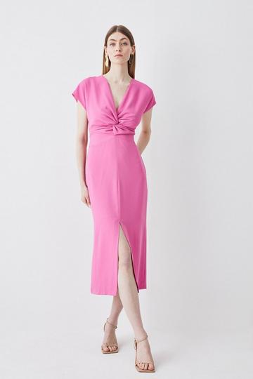 Pink Soft Tailored Waist Detail Midi Dress