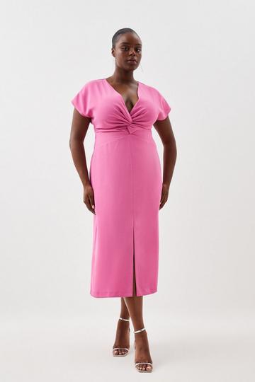 Pink Plus Size Soft Tailored Waist Detail Midi Dress