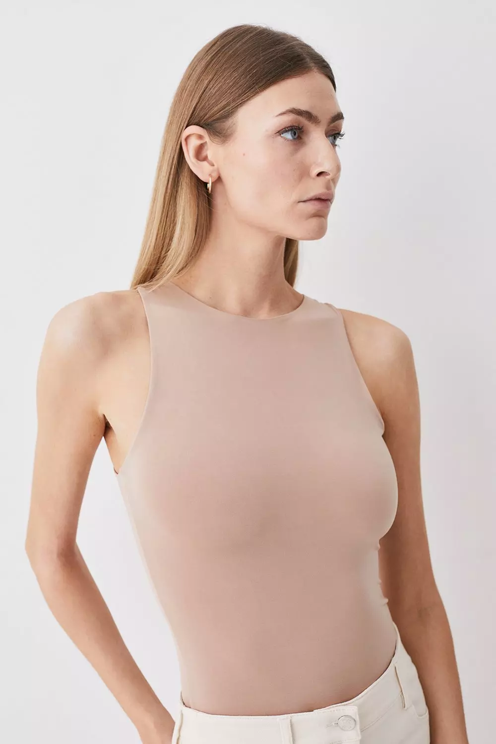 Beige Slinky Racer Bodysuit