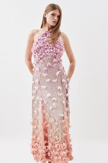 Pink Floral Applique Detail Woven Max Dress