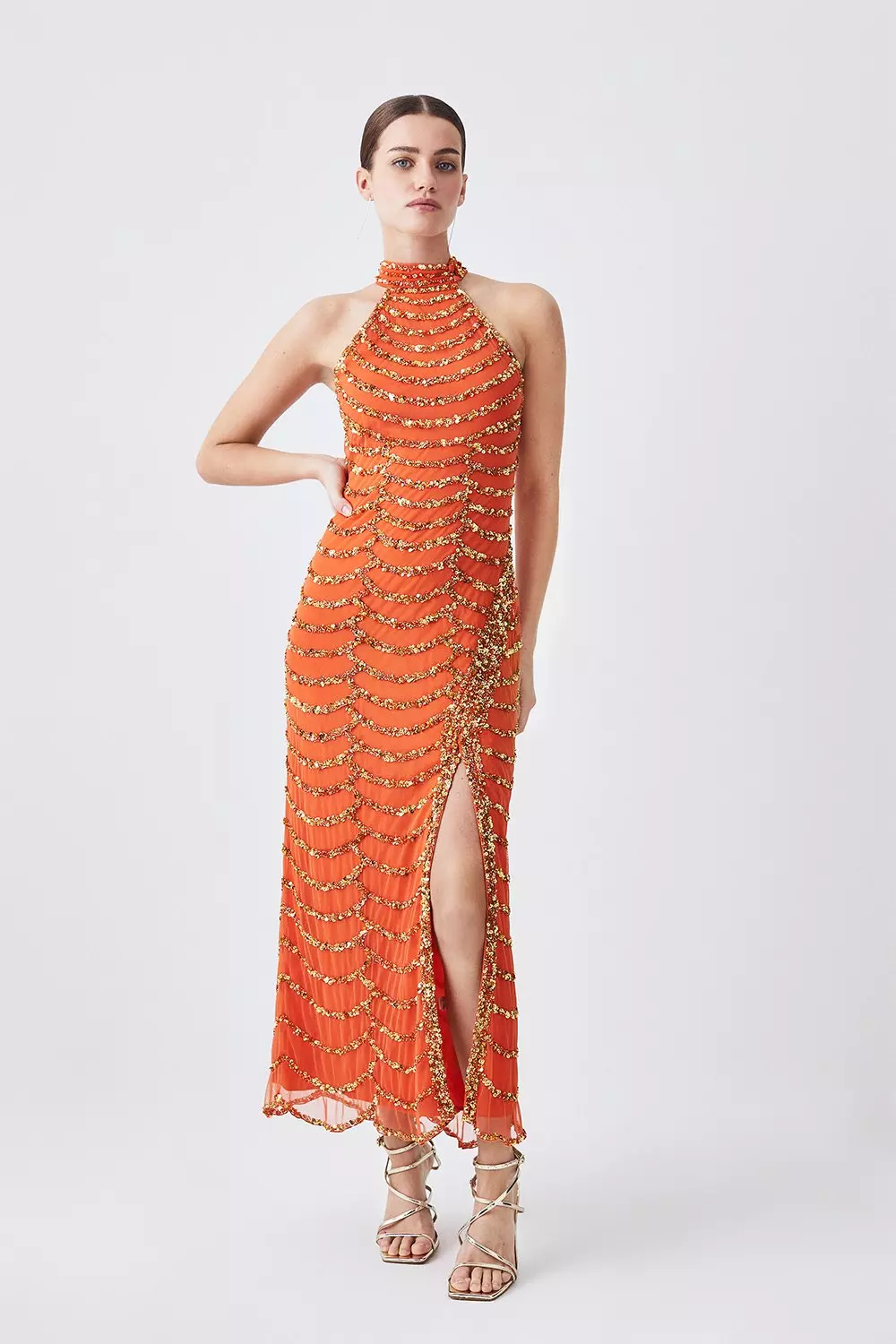 Petite Draped Beaded High Neck Maxi Dress Karen Millen