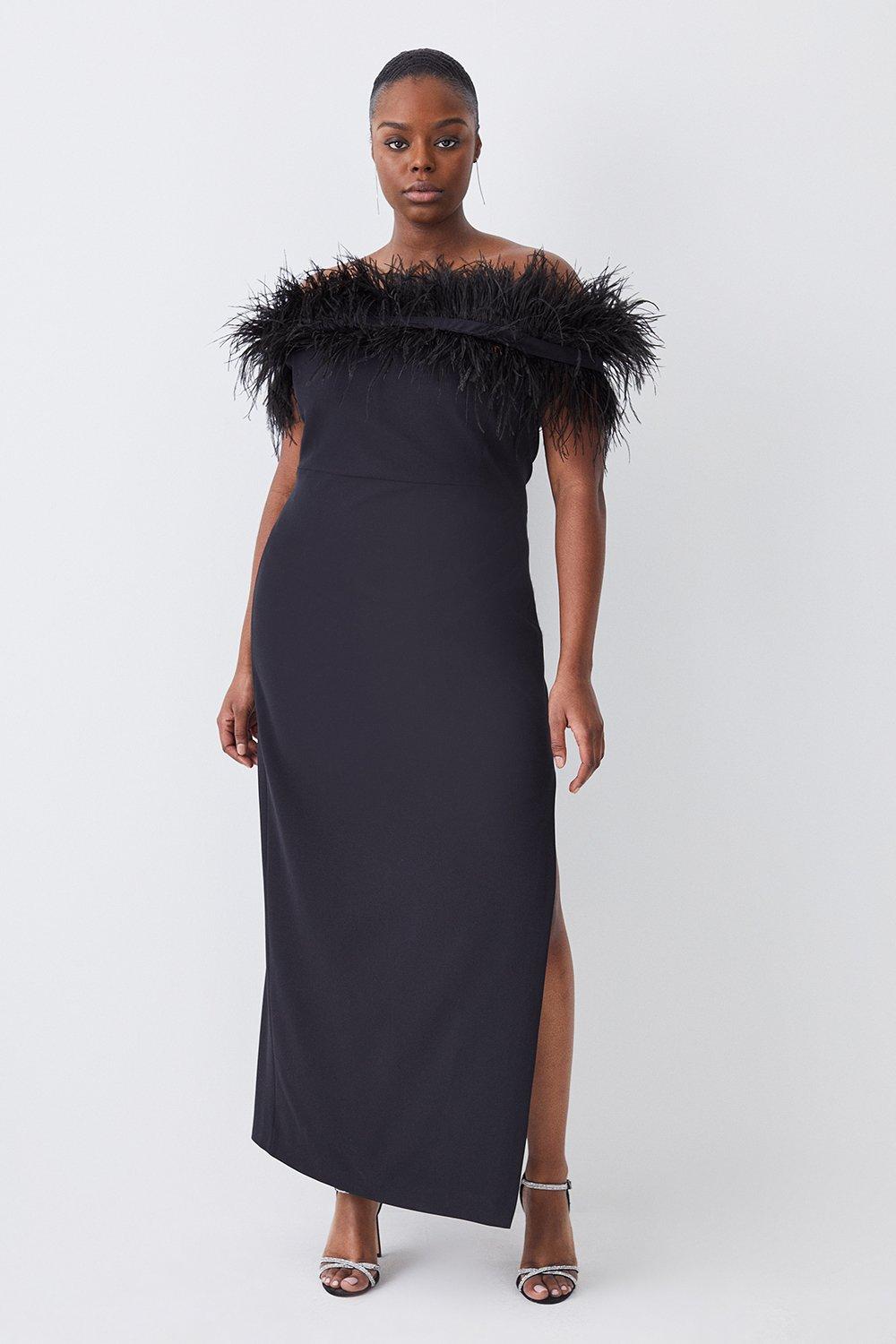 Off shoulder feather clearance dress