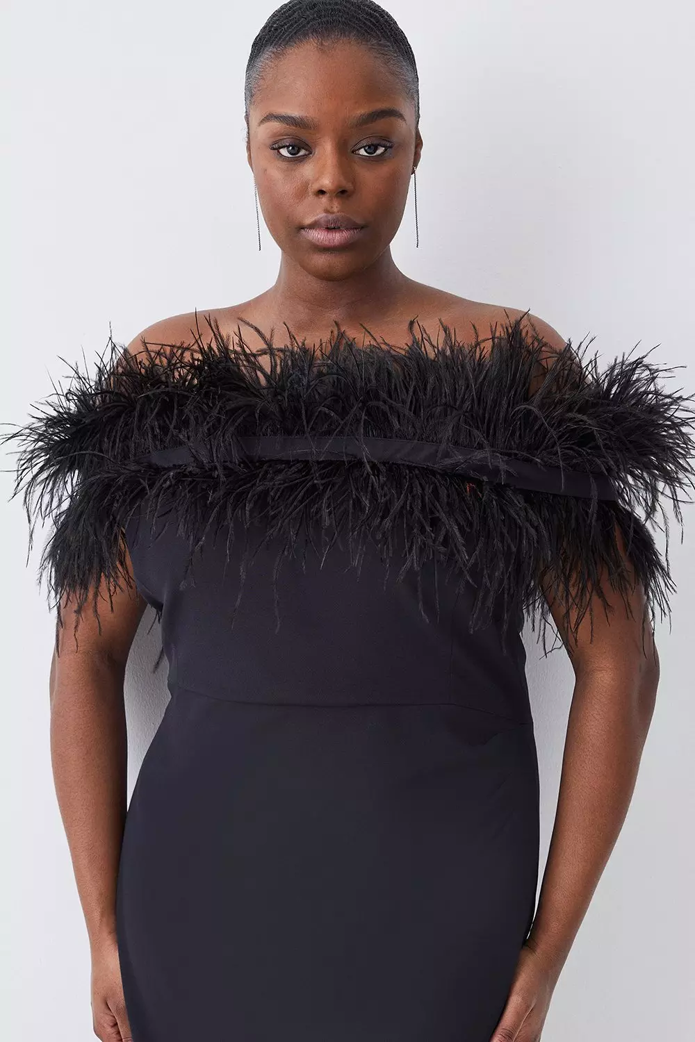 Dress with shop feathers on shoulders