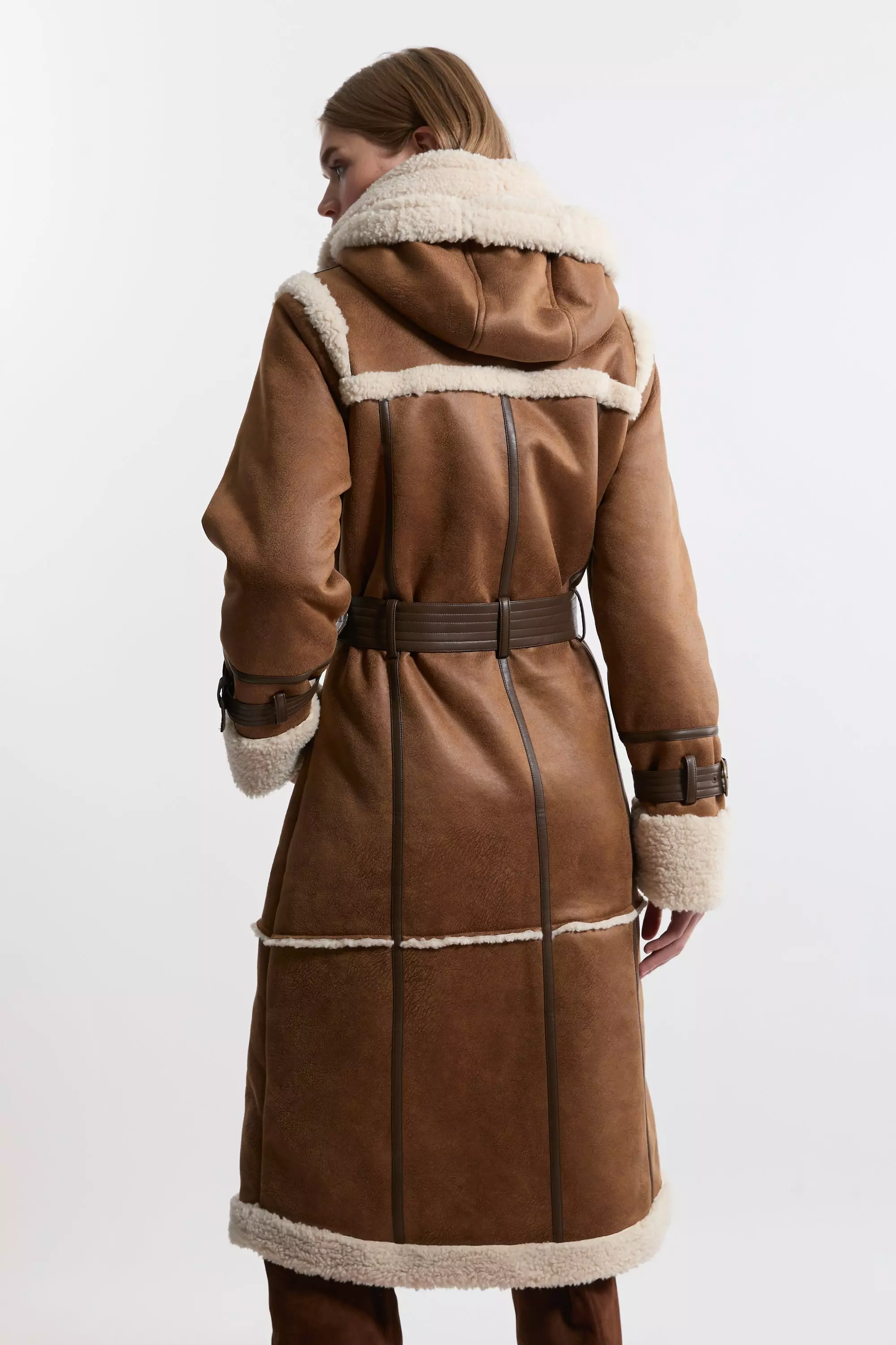 Faux Shearling Trench Coat