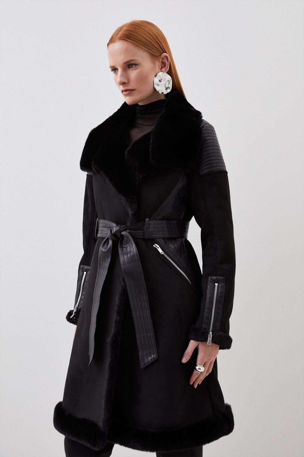 Karen millen outlet sheepskin belted coat