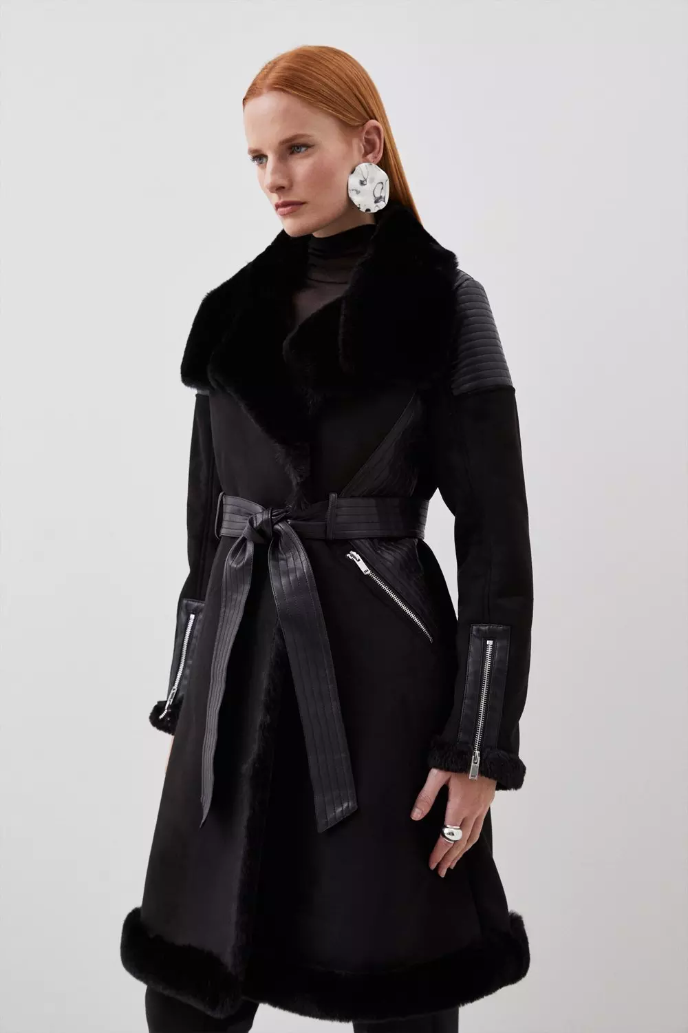 Longline hot sale shearling coat