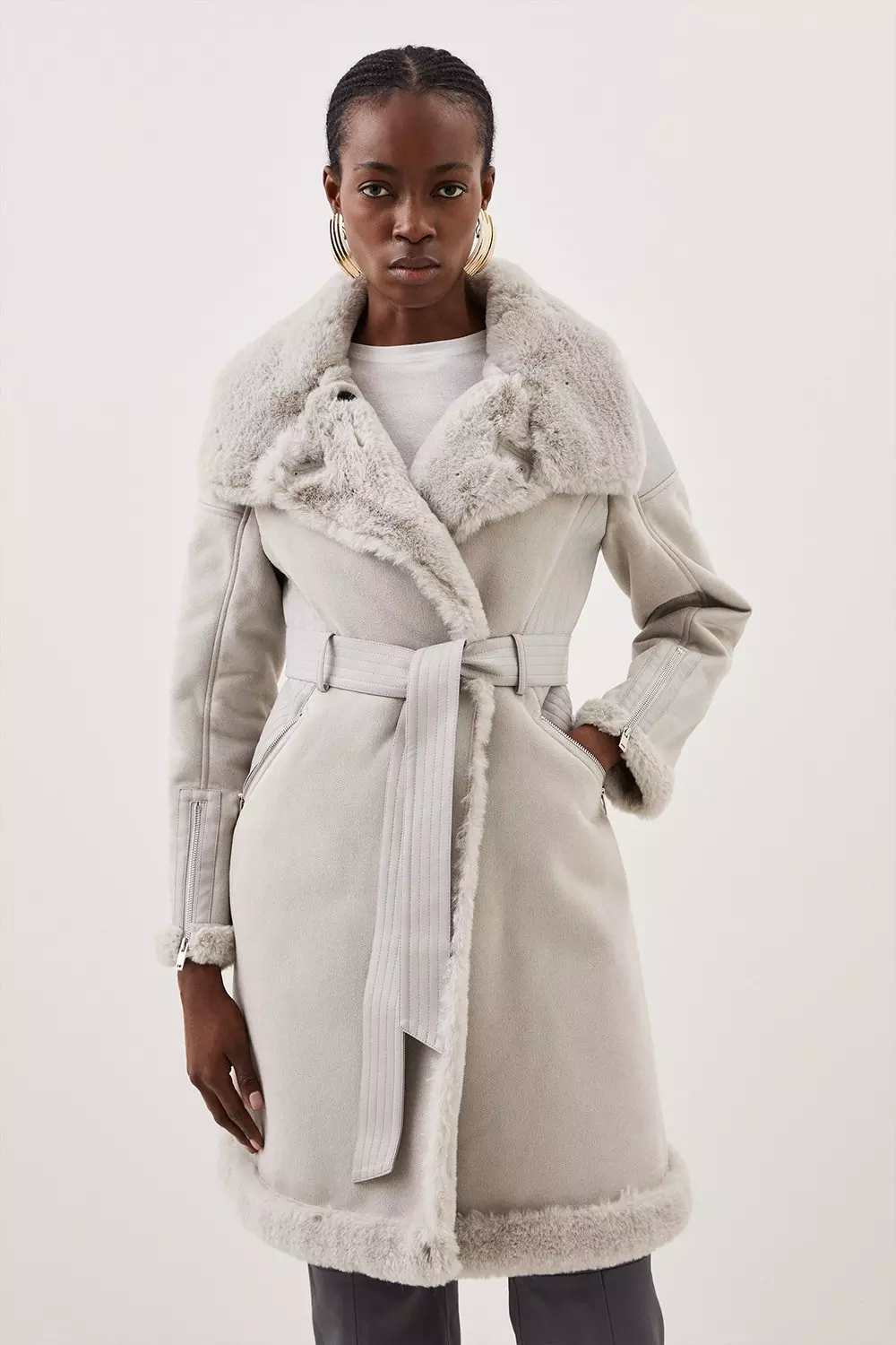 Shearling shop biker coat