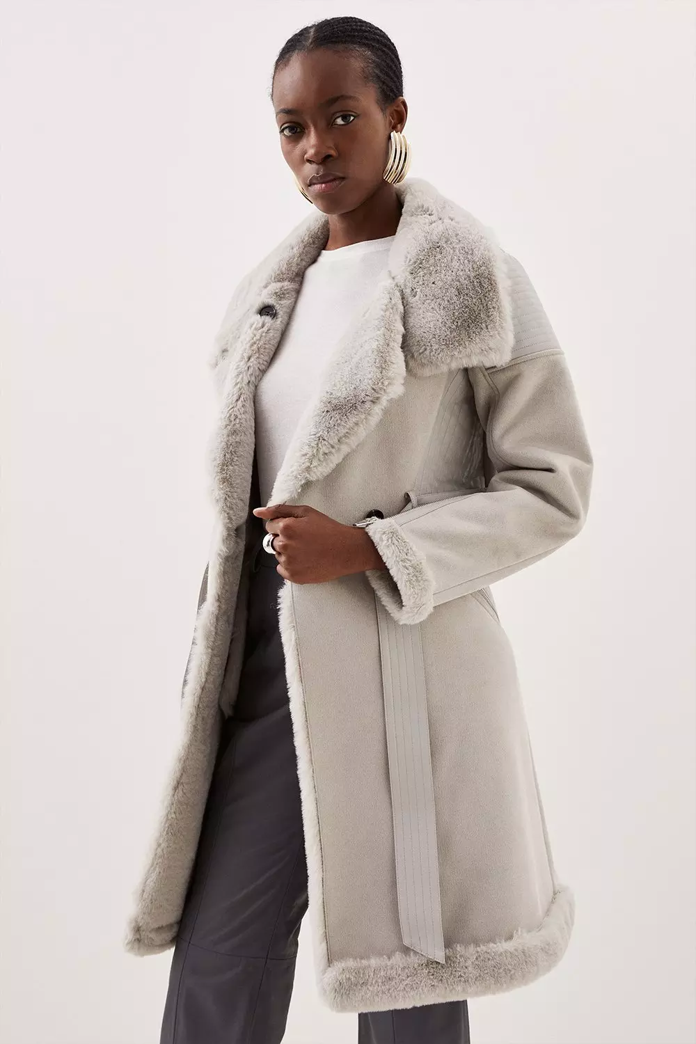 River Island Pink Faux Fur Detail Longline Coat