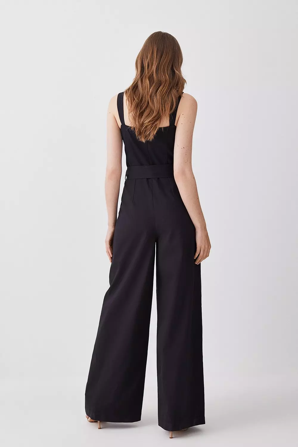 Structured Stretch Sweetheart Neck Belted Jumpsuit Karen Millen