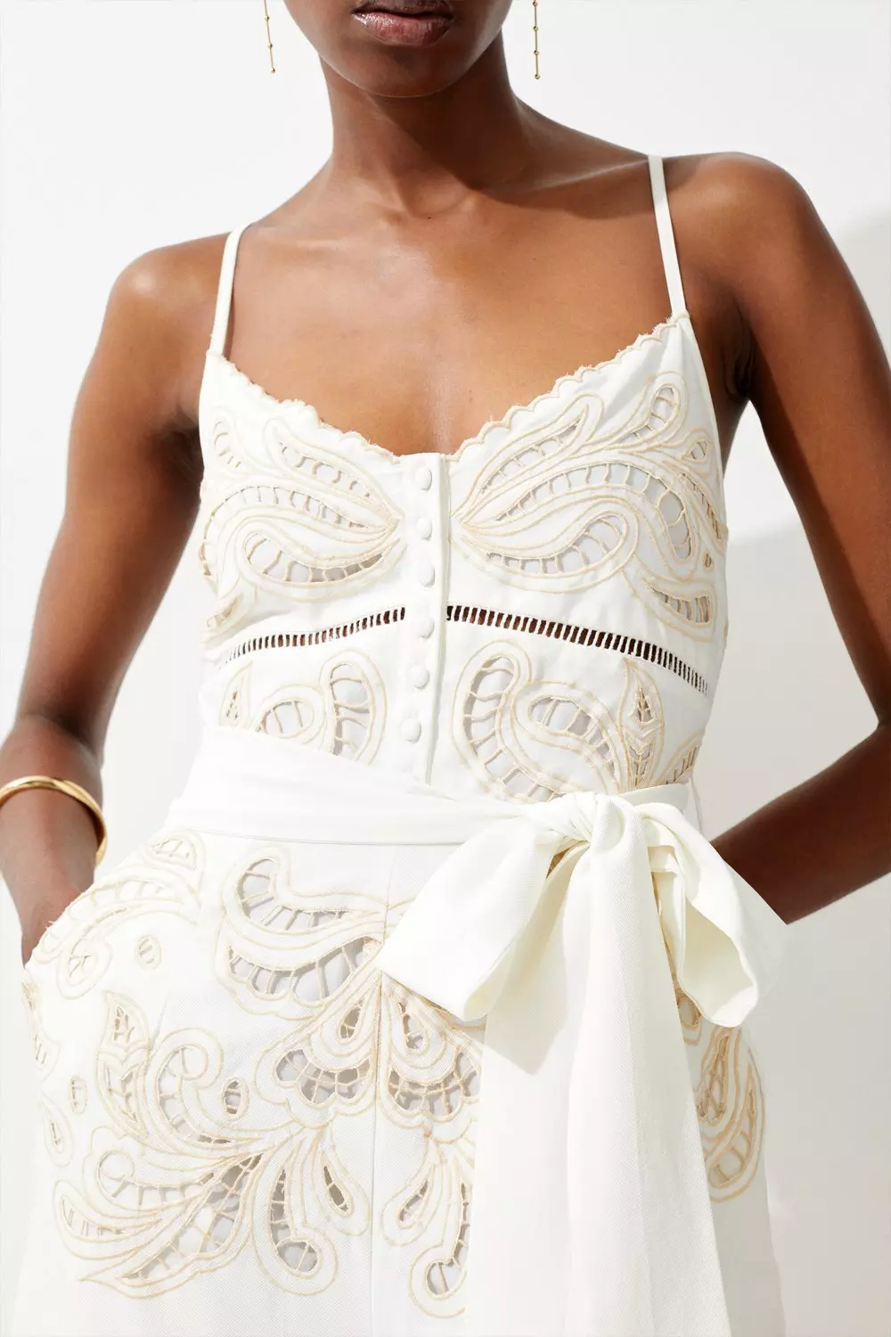 Cotton Eyelet Button Strappy Romper | Karen Millen