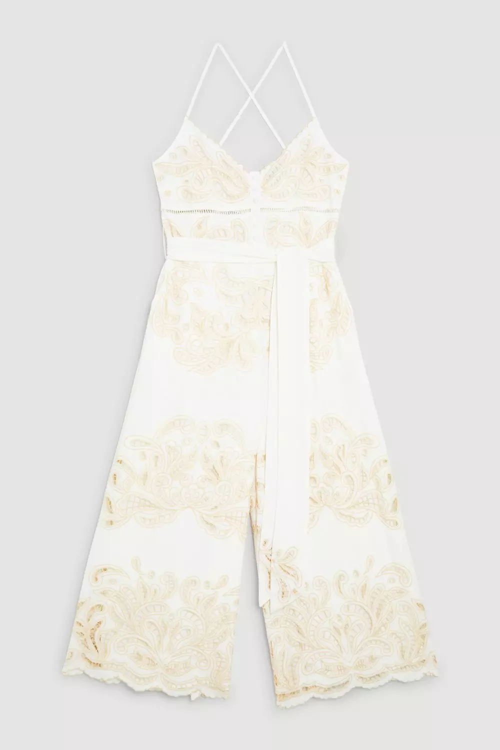 Jumpsuit dress with outlet cutwork embroidery