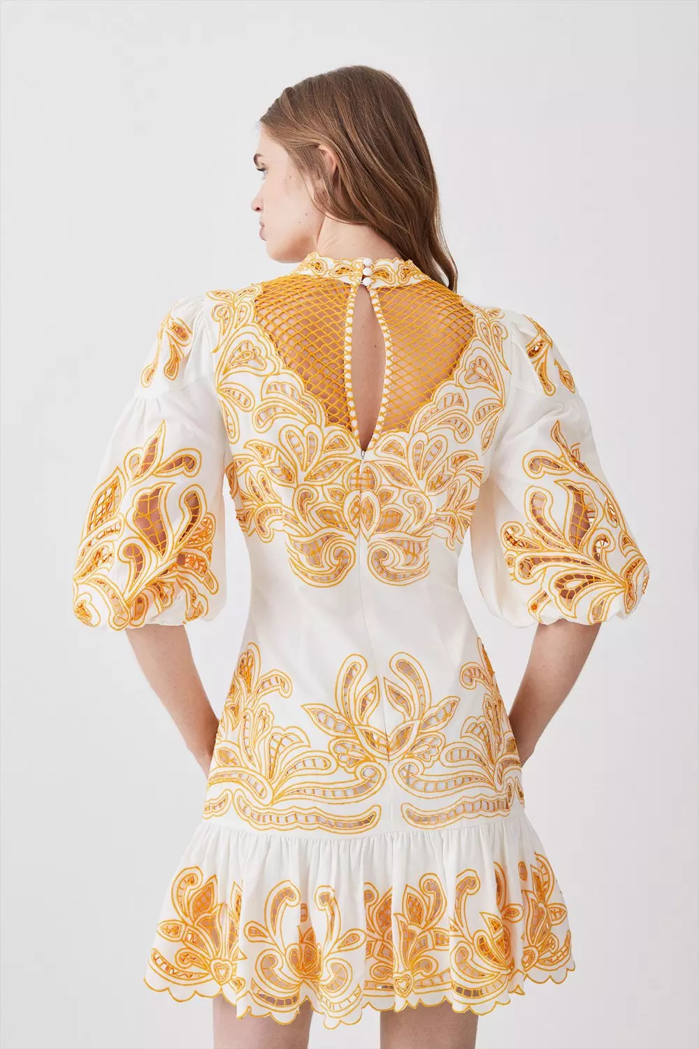 Mirrored Cutwork Embroidered Woven Mini Dress | Karen Millen