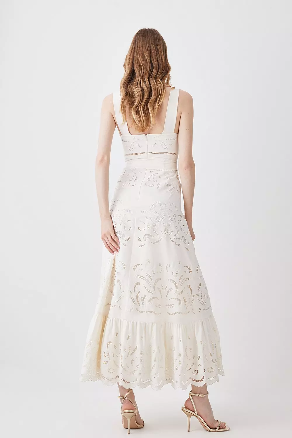 Mirrored Cutwork Strappy Embroidered Woven Maxi Dress | Karen Millen