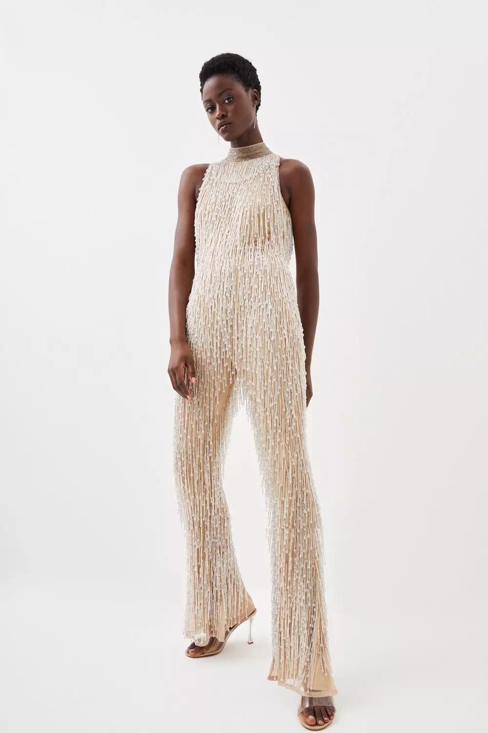 Beaded store halter jumpsuit