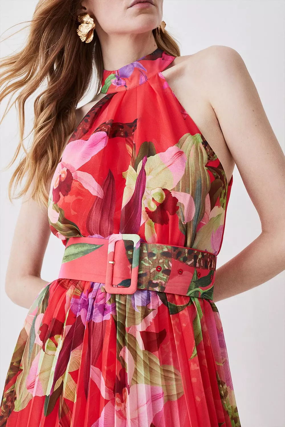 Karen millen pleated floral midi outlet dress