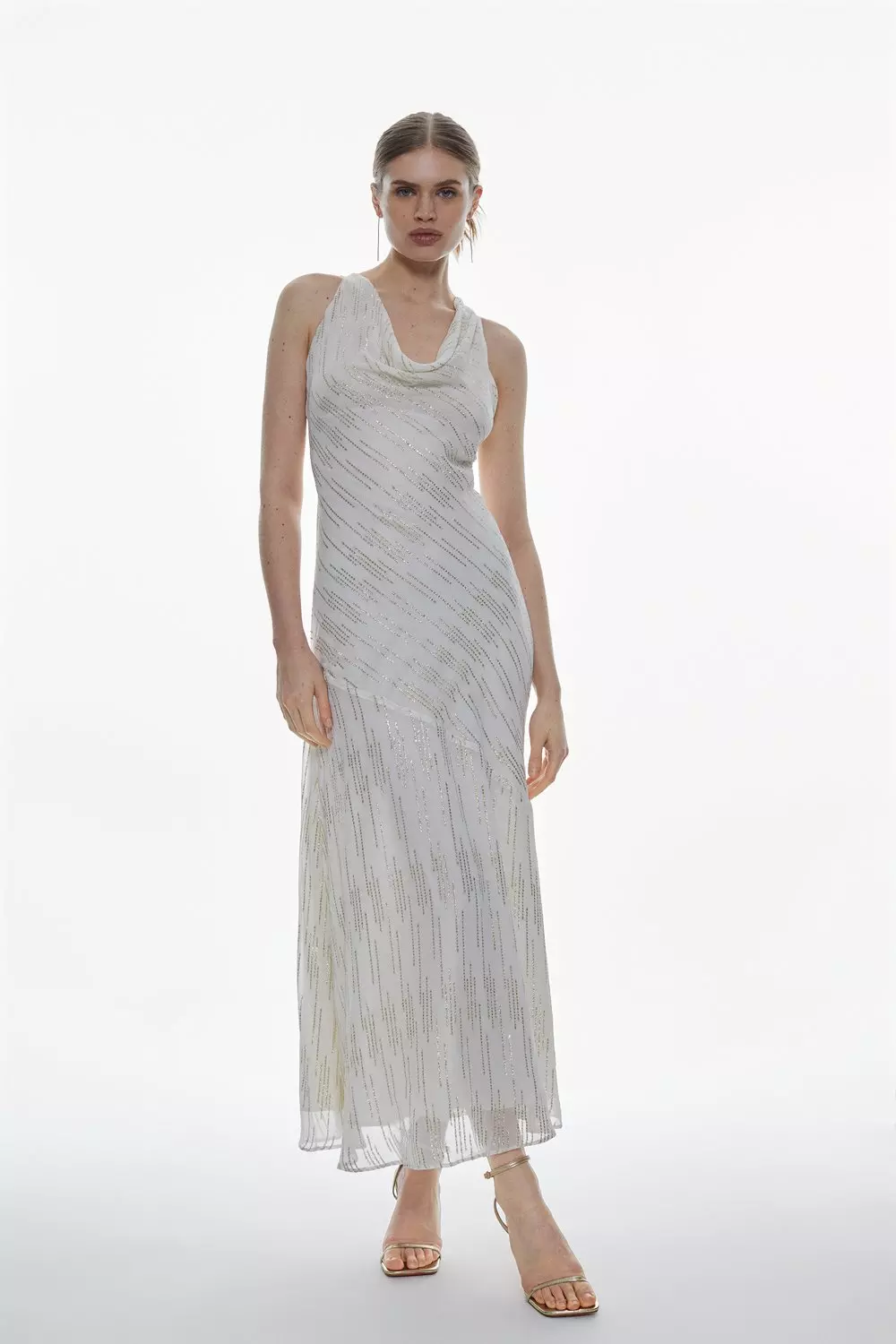 Metallic cowl outlet neck dress