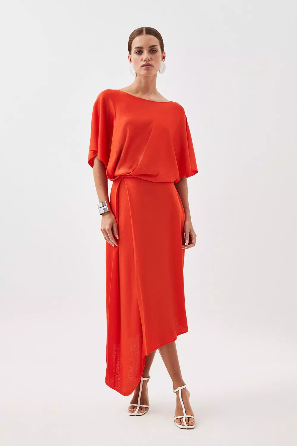 Slinky Knit Angel Sleeve High Low Dress | Karen Millen