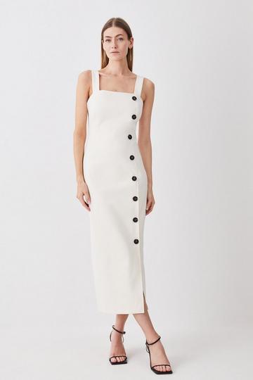 Tailored Button Detail Midi Dress ivory