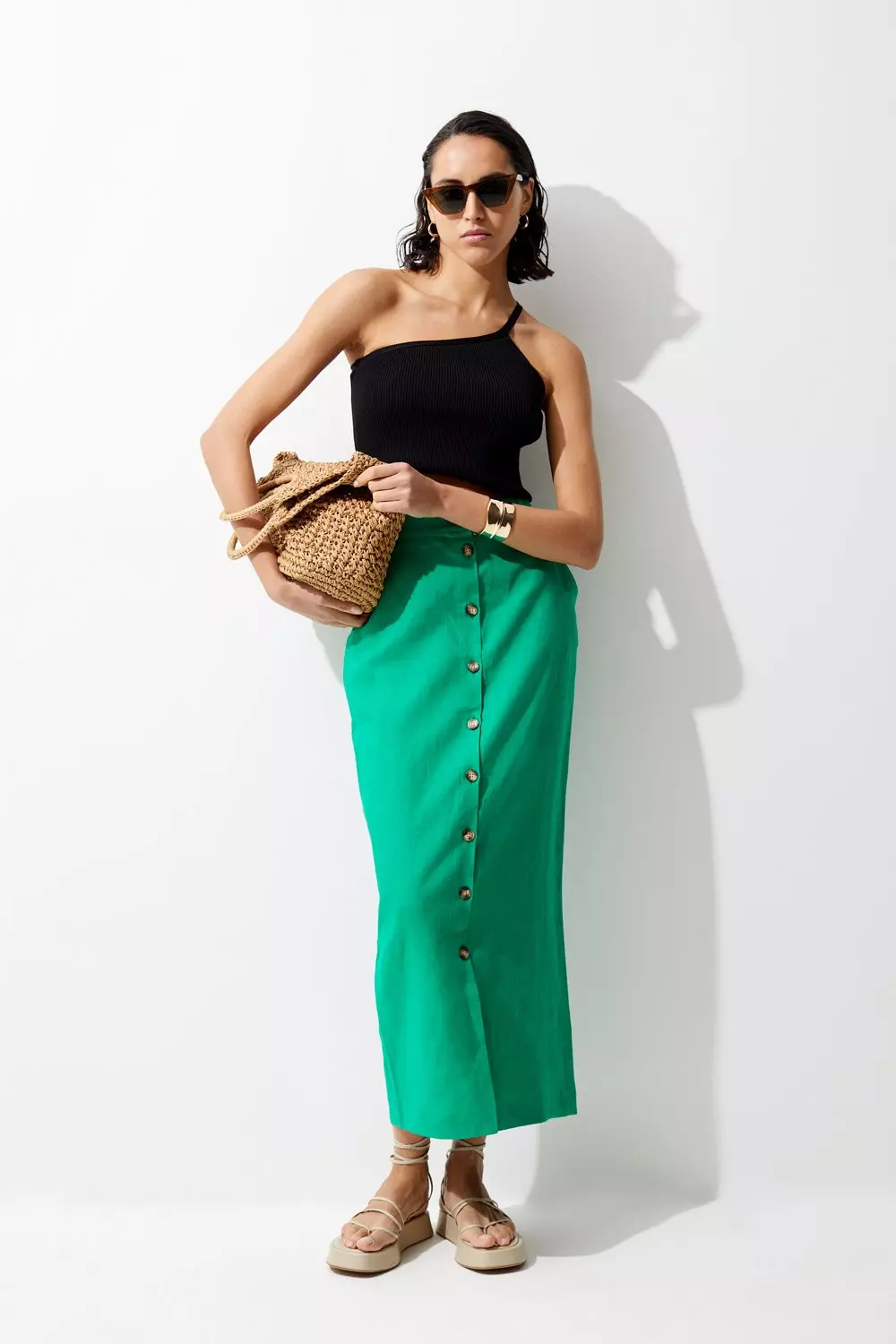 Linen Tailored Pencil Midi Skirt Karen Millen