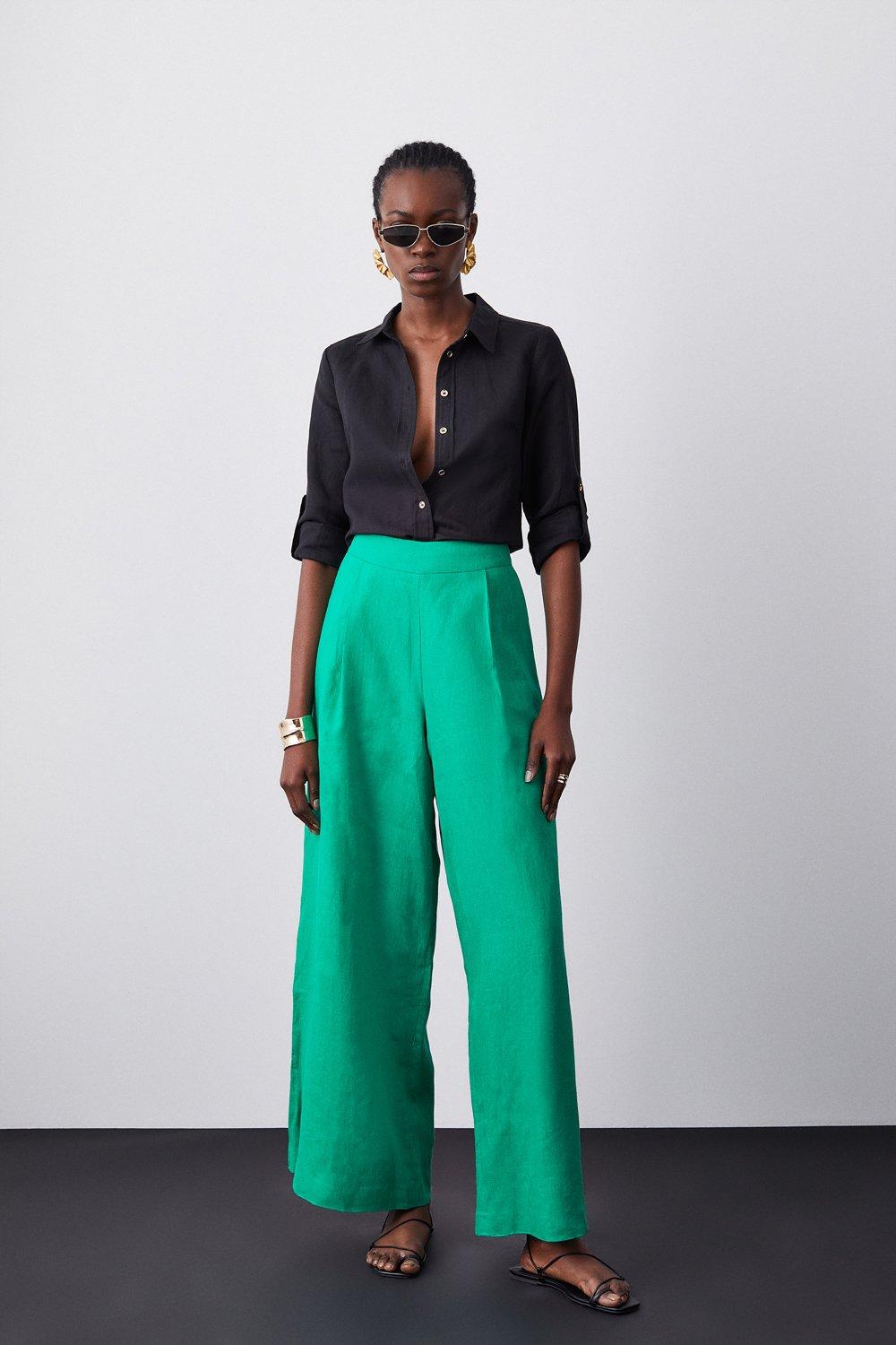 Wide leg pants with tie - Light Green | Guts & Gusto